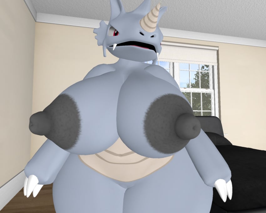 anthro big_breasts breasts female ferialexonar non-human_areolae pokemon pokemon_(species) rhydon tagme