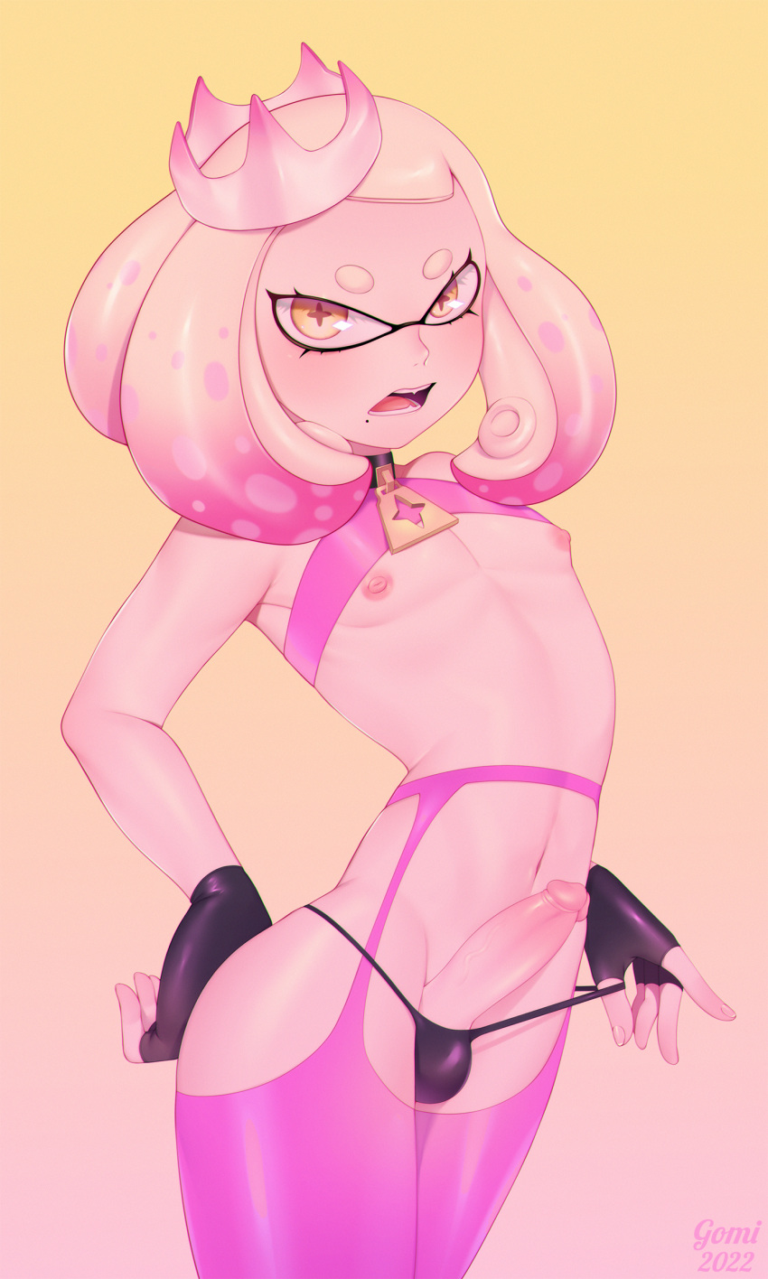 1boy balls_in_panties crossdressing erection femboy feminine_male fingerless_gloves genderswap genderswap_(ftm) gloves gomi-cake inkling pearl_(splatoon) penis penis_out rule_63 skimpy skimpy_clothes splatoon splatoon_2 tentacle_hair trap unusual_pupils yellow_eyes