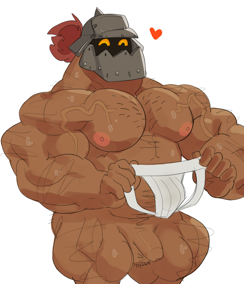 balls bara big_muscles dumbandgreen gay guilty_gear hairy helmet helmet_only jockstrap male male_only masked_male muscles muscular penis potemkin solo solo_male sweaty underwear_removed