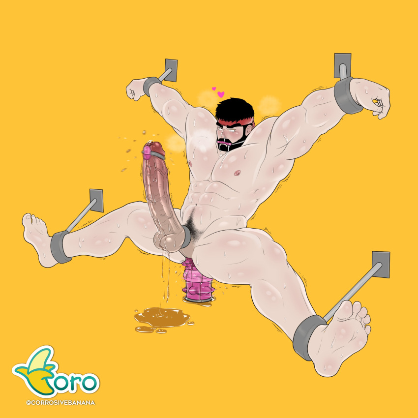 1boy 1male beard big_penis black_hair cock_ring corrosivebanana erect_penis erection facial_hair gay headband male male_focus male_only muscular muscular_male ryu_(street_fighter) sex_toy solo street_fighter uncensored veiny_penis vibrator vibrator_in_ass vibrator_on_penis yaoi