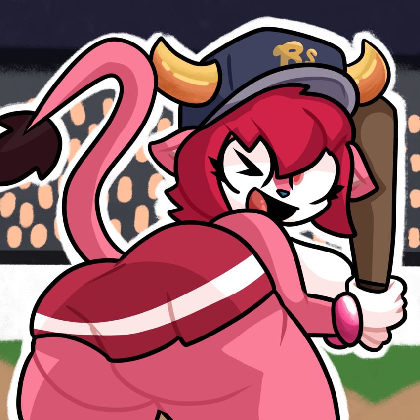 anthro baseball_bat big_ass breasts bubble_butt buffalo buffalo_bell female female_only huge_ass lewdewott orix_buffaloes sideboob