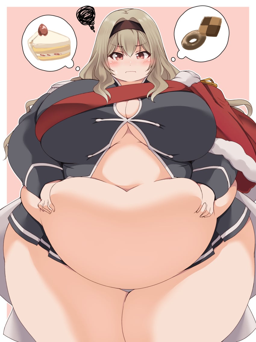 1girls 2022 bbw belly belly_overhang big_breasts breasts brown_eyes chubby chubby_female female female_focus hi_res high_resolution highres hips huge_belly huge_thighs kurocaze overweight overweight_female saijou_claudine shoujo_kageki_revue_starlight solo solo_female solo_focus thick_thighs thighs thought_bubble wide_hips