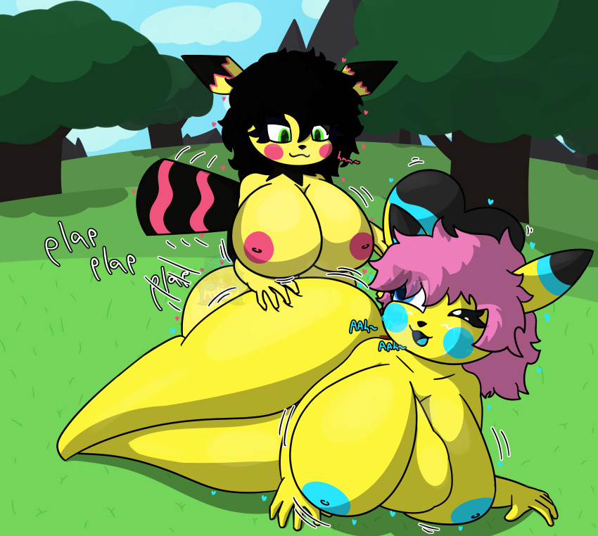 absurd_res anal anthro areola ashley432 big_breasts big_penis breasts colored cosplay_pikachu deep_penetration digital_drawing_(artwork) digital_media_(artwork) duo erection female female_penetrated fur genitals gynomorph gynomorph/female gynomorph_penetrating hair hi_res humanoid_genitalia humanoid_penis hyper_penetration hyper_stomach_bulge intersex intersex/female intersex_penetrating mammal nintendo nipples nude open_mouth penetration penis phoebe_(ashley432) pichu pikachu pokémon_(species) pokemon rodent sex shaded short_stack shortstack signature smile sparky_(ashley432) stomach_bulge stomach_bulge_paizuri thick_thighs video_games watermark yellow_body yellow_fur