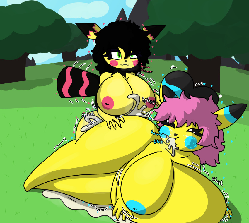 absurd_res anal anthro areola ashley432 big_belly big_breasts big_penis bodily_fluids breasts colored cosplay_pikachu cum cum_through cumflated_belly cumflation digital_drawing_(artwork) digital_media_(artwork) duo erection excessive_cum female female_penetrated fur futanari genital_fluids genitals gynomorph gynomorph/female gynomorph_penetrating hair hi_res humanoid_genitalia humanoid_penis hyper_cumflation inflation intersex intersex/female intersex_penetrating mammal naked nintendo nipples nude open_mouth orgasm penetration penis phoebe_(ashley432) pichu pikachu pokémon_(species) pokemon rodent sex shaded shortstack signature smile sparky_(ashley432) thick_thighs video_games watermark yellow_body yellow_fur