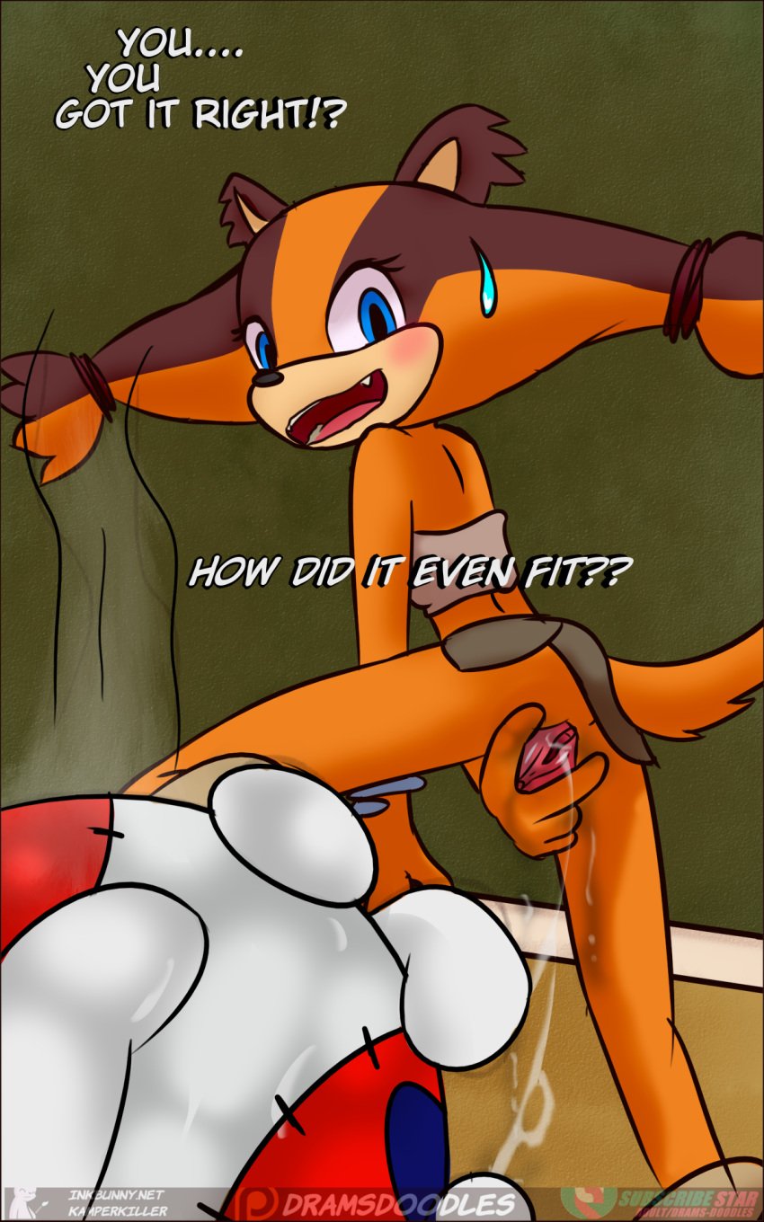 anthro badger bodily_fluids bottomless bottomwear clothed clothing duo female genital_fluids genitals hi_res kamperkiller_(artist) knuckles_the_echidna mammal mustelid musteline no_underwear presenting pussy pussy_juice pussy_juice_string sega skirt sonic_(series) sonic_boom sonic_the_hedgehog_(series) spread_pussy spreading sticks_the_badger sticks_the_jungle_badger sticks_the_tejon sweat sweatdrop tracking_device upskirt