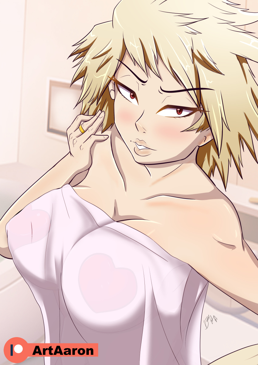 1girls aaronart_(artist) blonde_female breasts cheating_wife female female_only large_breasts looking_at_viewer mature_female milf mitsuki_bakugou my_hero_academia nude solo