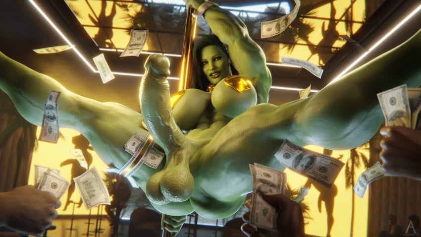 1futa 3d abs amazonium balls big_breasts big_penis breasts dickgirl erection futa_focus futanari giant_breasts green_hair green_skin huge_breasts huge_cock hulk_(series) marvel marvel_comics money muscles muscular muscular_futanari nude pasties penis pole_dancing she-hulk solo stripper stripper_pole throwing_money veiny_penis