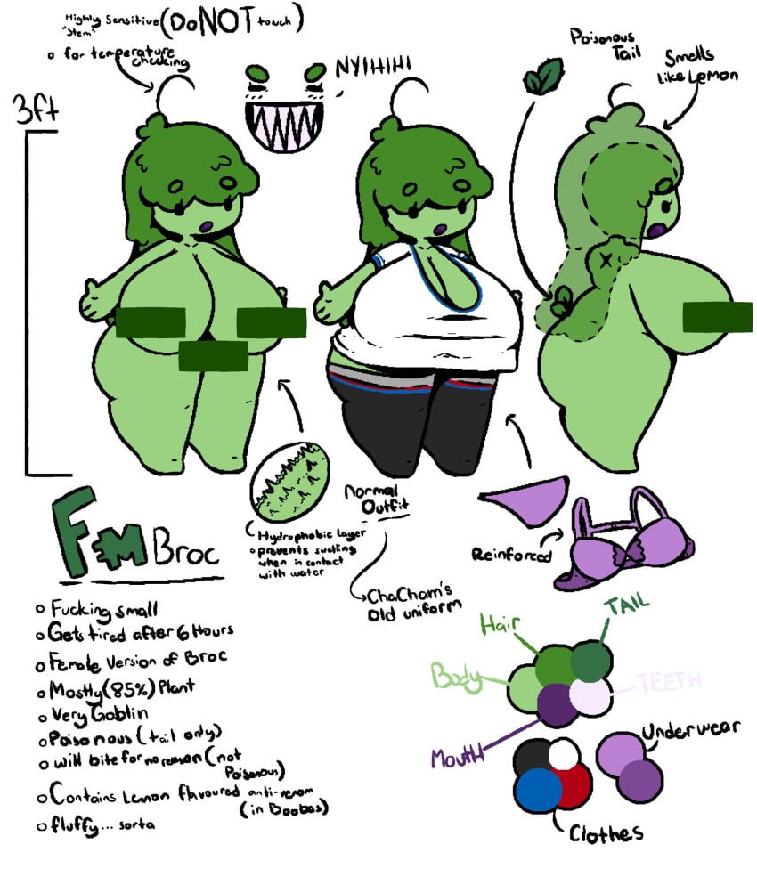 big_breasts breasts brocolees censor_bar character_bio female green_skin no_humans plant_girl plant_humanoid sharp_teeth shortstack tagme