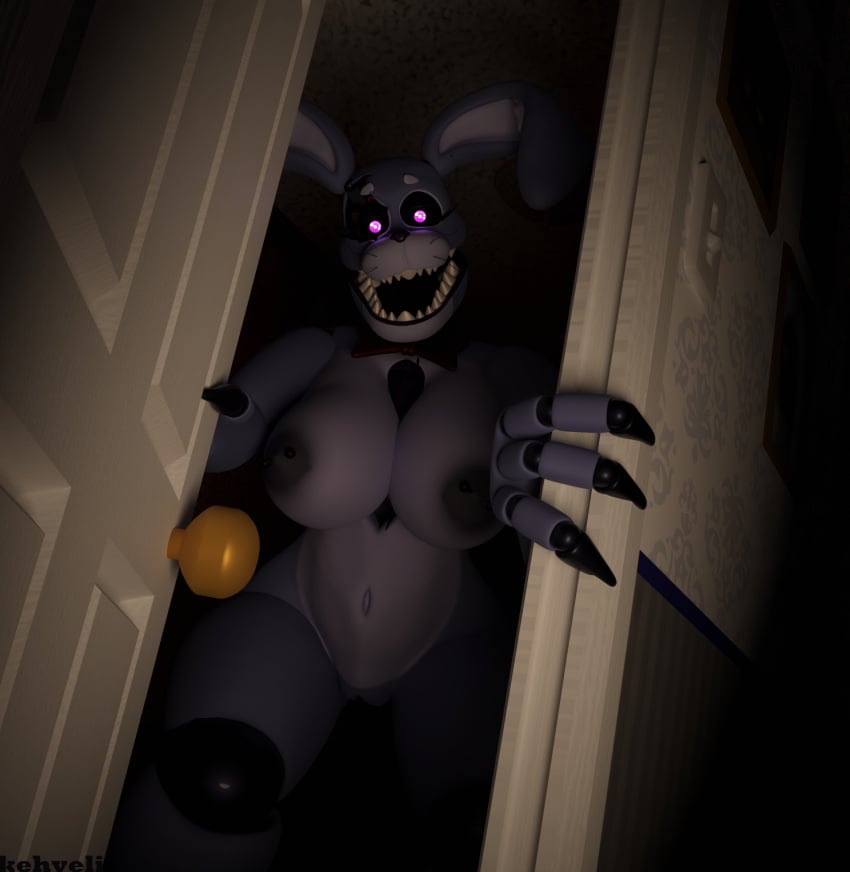 3d big_breasts breasts bunny_ears claws door doorway female_only five_nights_at_freddy's five_nights_at_freddy's_4 hi_res highres horror kemmanen nightmare_bonnie purple_eyes rule_63