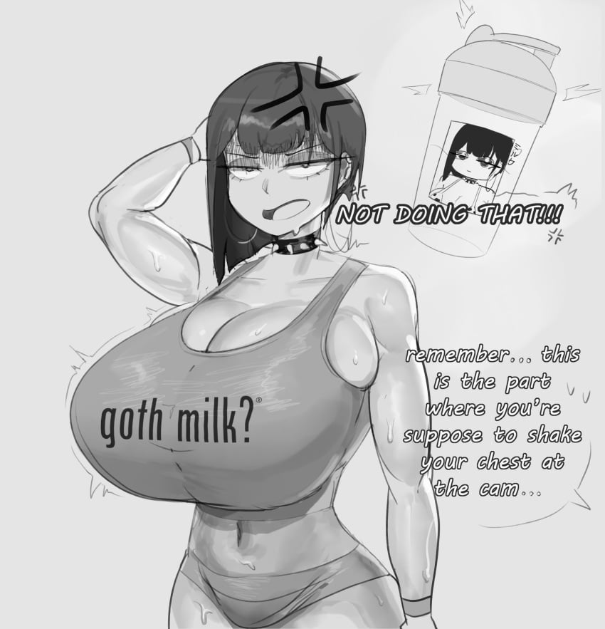 1girls big_breasts booruguru breasts busty cleavage curvaceous curvy curvy_body curvy_female curvy_figure english_text female female_focus got_milk goth goth_(booruguru) goth_girl huge_breasts large_breasts massive_breasts meme original original_character tank_top text voluptuous