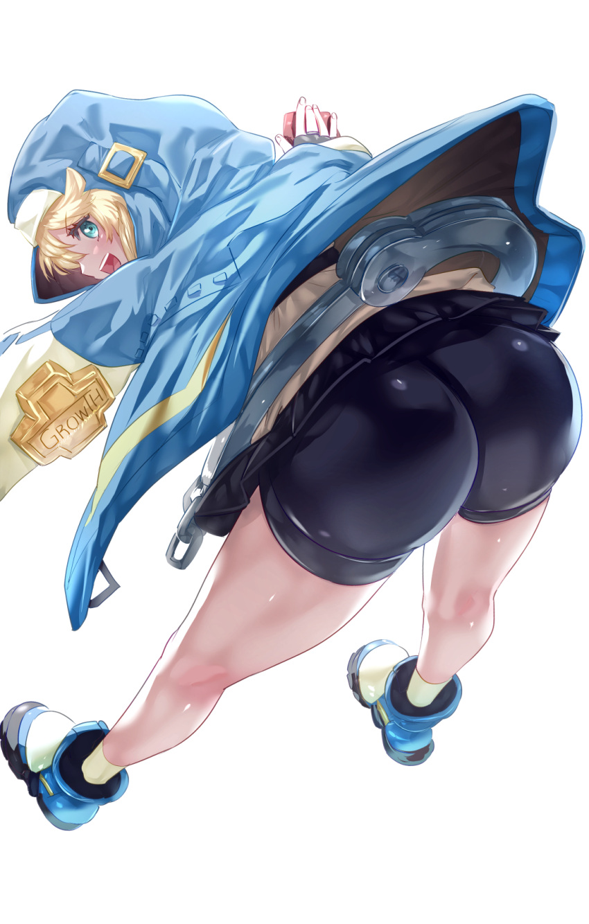 1boy 2023 androgynous ass ass_focus bent_over big_ass big_butt bike_shorts blonde_hair blue_eyes bridget bubble_butt butt_attack cute eye_contact femboy guilty_gear guilty_gear_strive happy long_hair looking_at_viewer male male_only minishorts shiny_clothes shiny_skin shorts simple_background solo solo_male spandex_shorts thick_ass thick_thighs thighs trap uenoryoma white_background