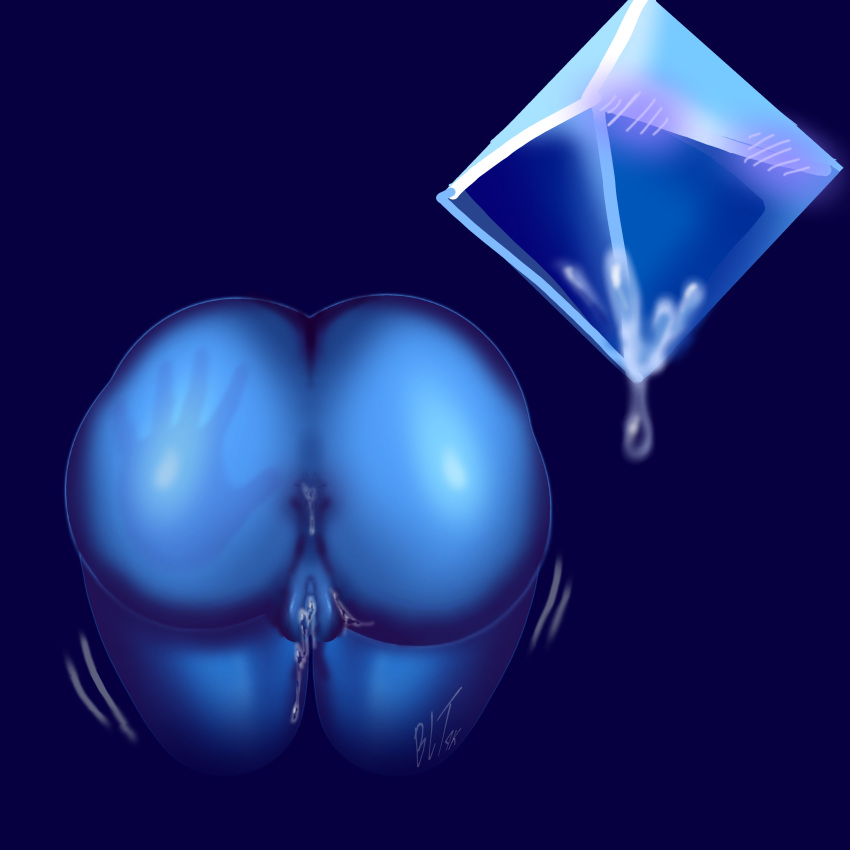 1girls angel_(evangelion) anus artist_request ass asshole big_ass blue_background blue_body blue_skin bubble_butt cum_drip cum_in_ass cum_in_pussy cum_on_body dripping female huge_ass neon_genesis_evangelion octahedron pussy ramiel slap slap_mark slapping_ass solo thick_thighs villainess wide_hips