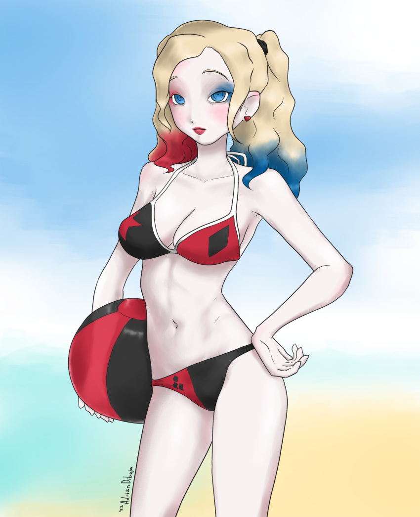 beach_ball bikini blonde_female dc dc_comics eronimbus harley_quinn