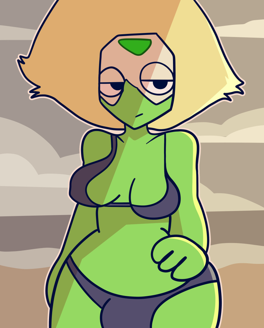 1futa 2022 beach bikini breasts bulge cartoon_network clothed clothing drawinecchi drawinecchi2 flaccid futa_only futanari gem_(species) green_body green_skin hand_on_hip humanoid mostly_nude peridot_(steven_universe) self_upload simple_shading solo standing steven_universe swimwear thick_lines thick_thighs wide_hips