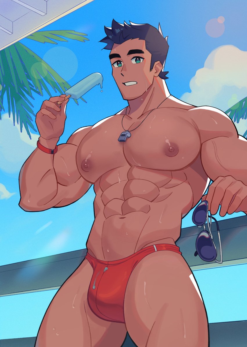 1boy abs bara bara_tiddies bara_tits bara_titties barazoku biceps big_muscles big_pecs black_hair blue_eyes blue_sky bracelet bulge busty dark_hair gay glasses holding_object human human_only ice_cream little_mac looking_at_viewer looking_down male male_boobs male_breasts male_focus male_nipples male_only manboobs milkiato moobs muscles muscular muscular_male muscular_thighs necklace nintendo nipples palm_tree palm_trees pecs punch_out red_bracelet red_speedo red_underwear six_pack sky smash_bros solo solo_focus solo_male speedo speedo_only sunglasses sweat sweatdrop sweating sweaty swimsuit tan tan_skin tanned_male thick_eyebrows thick_thighs underwear underwear_only veiny_muscles whistle whistle_around_neck