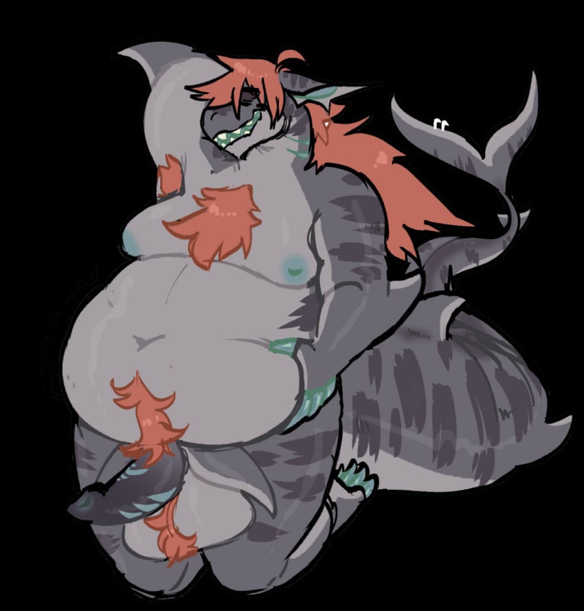 anthro balls belly candibat chompa_(character) cuntboy fish full-package_cuntboy genitals hairy herm hermaphrodite hi_res intersex male maleherm marine moobs multi_genitalia overweight penis pussy shark slightly_chubby solo