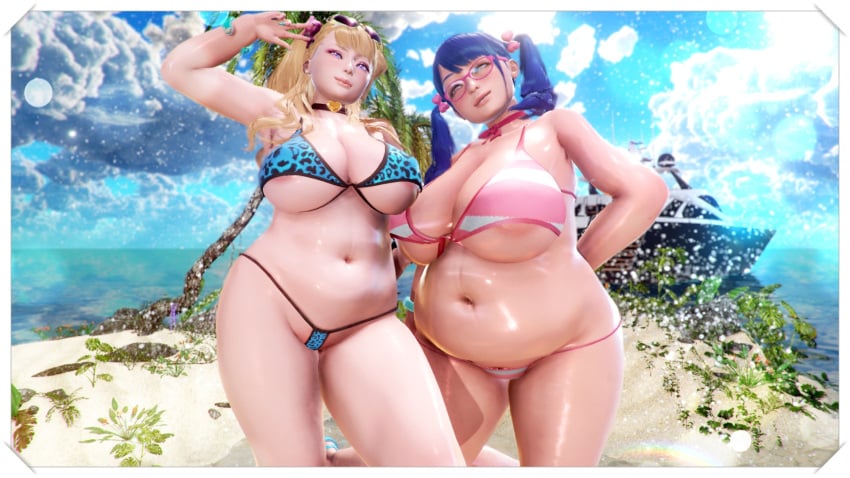 2girls 3d big_breasts bikini blonde_female blonde_hair blue_hair breasts breasts busty curvaceous curvy curvy_body curvy_female curvy_figure female_focus female_only galko glasses gyaru huge_breasts large_breasts nikuko_(galko) oshiete!_galko-chan solo solo_female solo_focus voluptuous yaotama