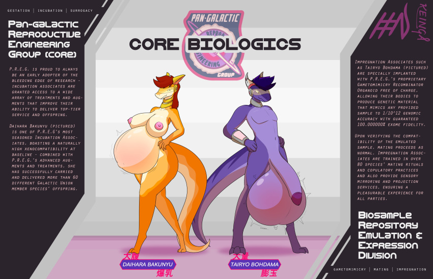 2022 absurd_res anthro balls balls_expansion big_balls big_breasts big_penis breast_expansion breasts colored daihara_bakunyu detailed_background digital_drawing_(artwork) digital_media_(artwork) dragon duo english_text expansion female genital_expansion genitals hi_res horn huge_breasts huge_cock hyper hyper_breasts hyper_genitalia hyper_penis keingakinky logo looking_at_genitalia looking_at_penis looking_at_viewer male mayternity narrowed_eyes nipples nude oversized_balls p.r.e.g pecs penis pose pregnant scales scalie scaly_tail shaded signature simple_shading sound_effects standing tairyo_bohdama text thick_thighs