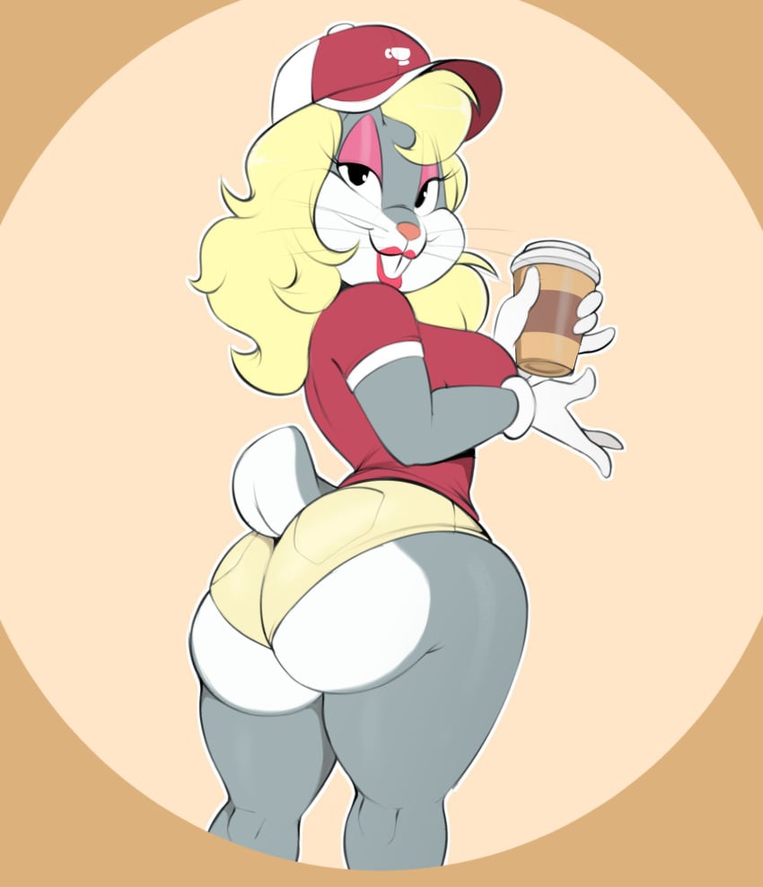 1girls anthro becky_(bugs_bunny) becky_(the_looney_tunes_show) bugs_bunny clothing coffee_hut_(the_looney_tunes_show) crossdressing fembugs_bunny furry looney_tunes male rabbit tagme the_looney_tunes_show thick_ass warner_brothers yellow_shorts