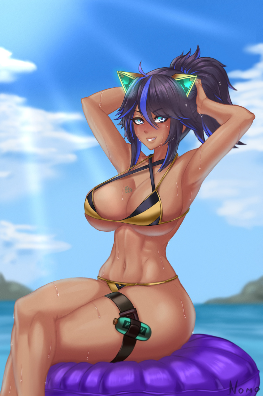 1girls armpits big_breasts bikini breasts dark-skinned_female kson_onair leg_band leg_strap nomo sexy_armpits tan_body tan_skin tanned tanned_skin thick_thighs thigh_band thigh_strap virtual_youtuber vshojo