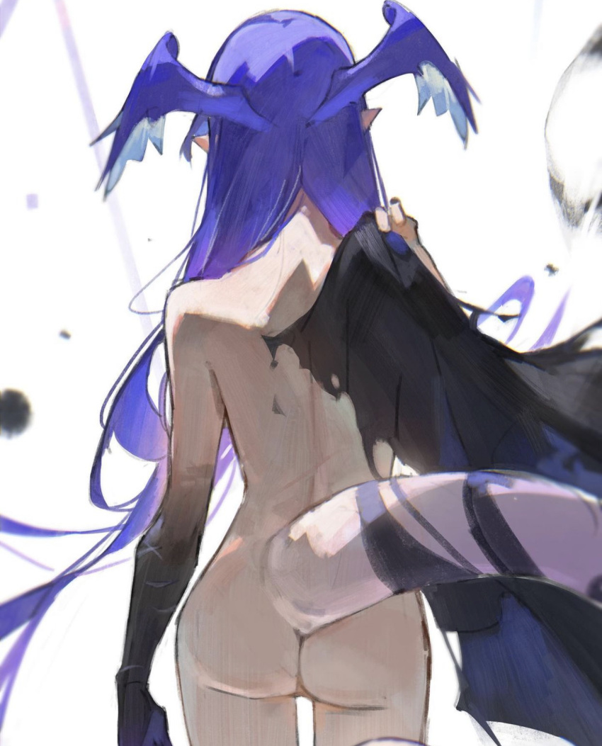 1girls ass back back_view dragon_girl dragon_tail female lucadark naked nijisanji nijisanji_en nude purple_hair reptile_tail selen_tatsuki small_butt small_waist solo solo_female solo_focus tail virtual_youtuber vtuber white_background