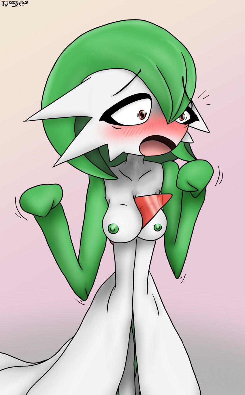 areolae blush gardevoir generation_3_pokemon greatcorn_(artist) humanoid motion_lines pokémon_(species) pokemon pokemon_(species) worried