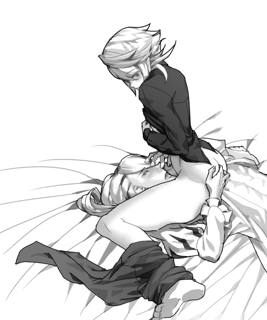 2boys ass ass_grab bare_legs bare_thighs barefoot big_ass bottomless corrin_(fire_emblem) corrin_(fire_emblem)_(male) cute_male fellatio femboy femboy_on_femboy fire_emblem fire_emblem_fates forrest_(fire_emblem) greyscale legs male male_only medium_hair monochrome multiple_boys nintendo oral samsara samsara_(shuukeura) short_hair source_request thighs yaoi