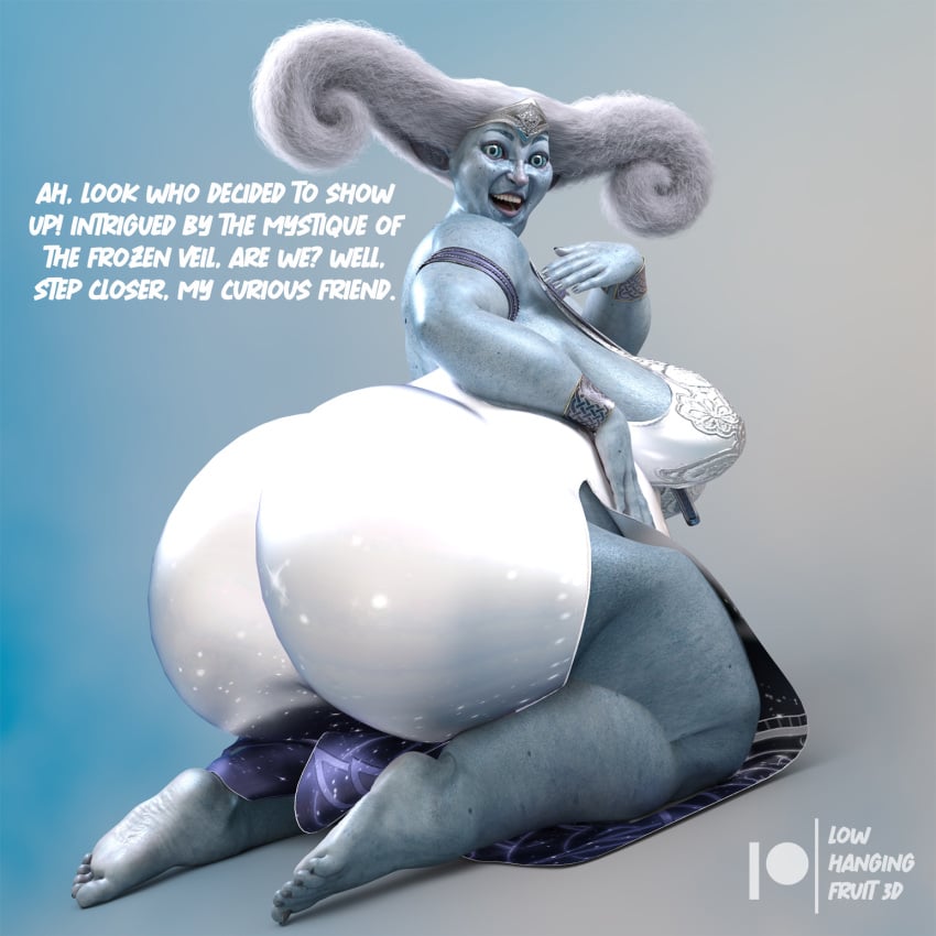 3d 3d_(artwork) ass bbw big_feet blue_body blue_skin breasts chubby chubby_female crown daz3d daz_studio dialogue dress feet female female_only foot_fetish gilf granny hair happy kneeling large_ass large_butt legs looking_at_viewer lowhangingfruit3d_(artist) milf old_woman older_female overweight overweight_female pinup smile solo solo_female solo_focus thick thick_ass thick_thighs thighs toes white_hair wide_hips winter_fae wrinkled_feet