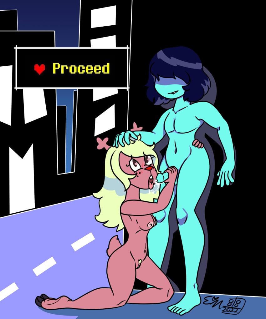 anthro antlers barefoot bite biting_lip blonde_hair blue_body blue_skin blush bodily_fluids capreoline cervid deltarune digital_media_(artwork) duo erynerikard feet fellatio female freckles genital_fluids genitals hair hand_on_hip handjob head_grab hi_res horn human kris_(deltarune) male male/female mammal navel noelle_holiday nude oral penile penis precum proceed pubes public public_sex pussy reindeer sex snowgrave stealth_sex tongue tongue_out undertale_(series) unguligrade_anthro video_games