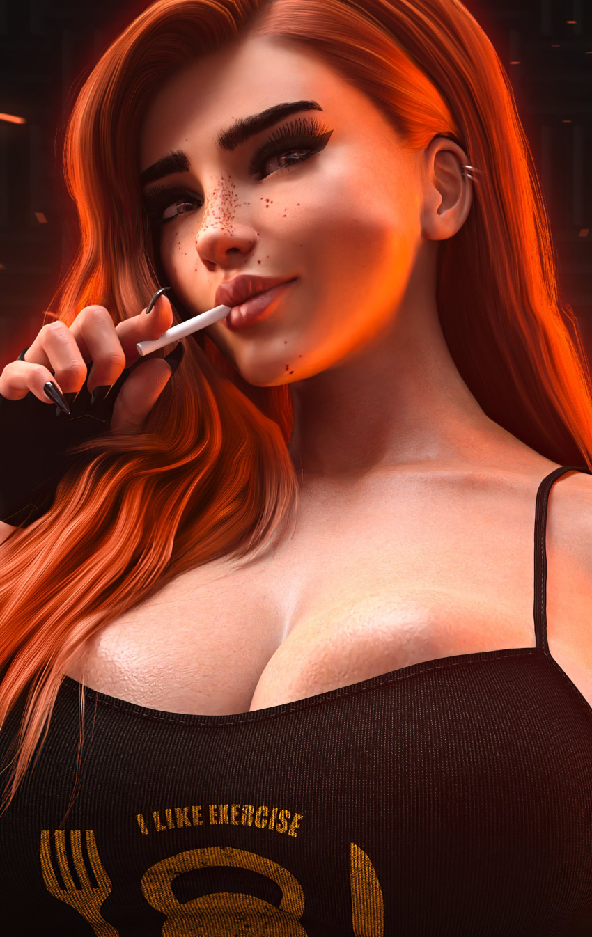 3d areolae big_breasts blizzard_entertainment bottomless brigitte cleavage lollipop overwatch ravelent red_hair