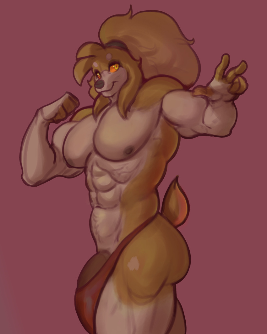 2020 abs absurd_res anthro ass bedroom_eyes bird_dog brown_body brown_fur brown_hair brown_penis bulge canid canine canis clothing cocker_spaniel diadorin domestic_dog flexing flexing_bicep floppy_ears fur genitals hair half-closed_eyes hi_res humanoid_genitalia humanoid_penis hunting_dog inviting long_hair male male_focus male_only mammal muscle_tone muscular muscular_anthro muscular_male narrowed_eyes nugget_(diadorin) orange_sclera pecs penis red_background seductive short_tail simple_background smile solo spaniel thong underwear