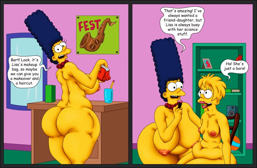 1boy 1girls bart_simpson big_ass big_breasts bynshy chubby chubby_female chubby_male crossdressing femboy incest marge_simpson milf mother_and_son sissy the_simpsons