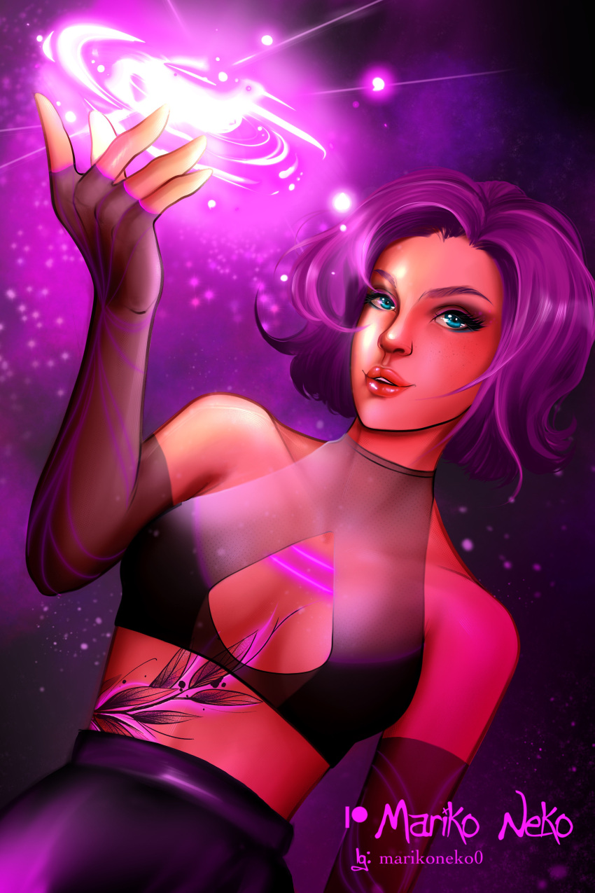 magic magic_tattoo magical_girl marikoneko marikoneko0 nebula oc original original_character purple_hair tattoo witch