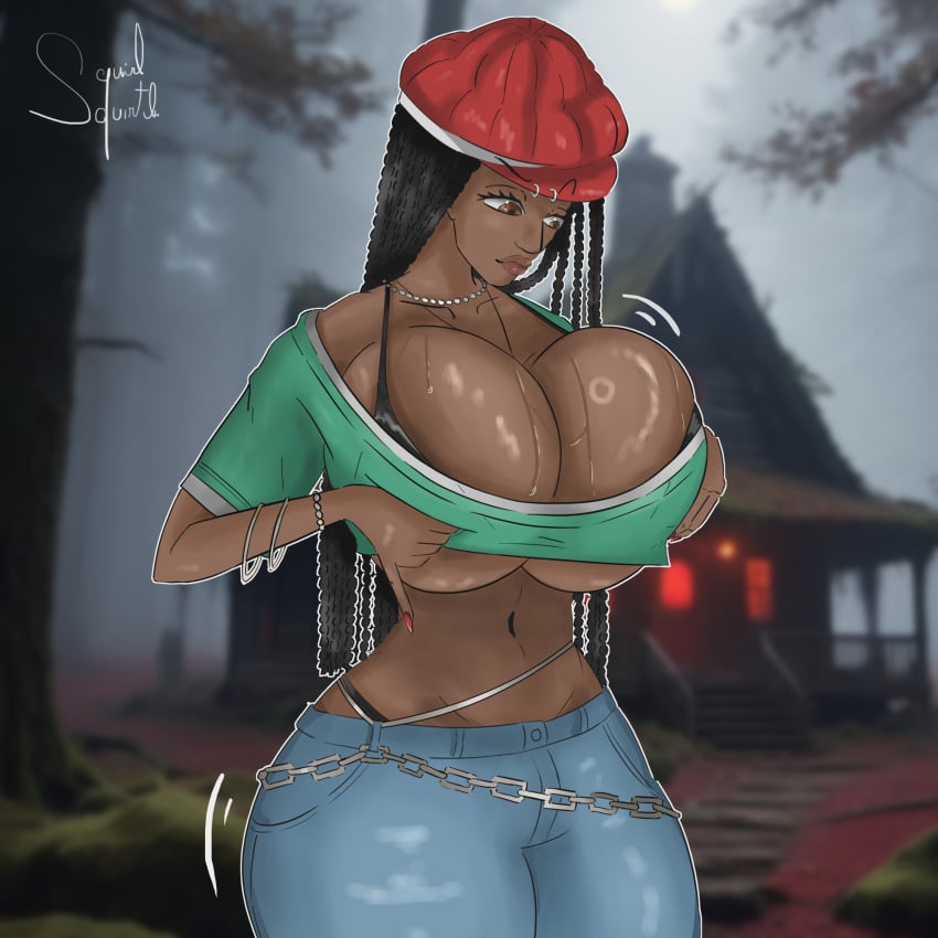 1girls big_breasts black_hair dark-skinned_female dark_skin huge_breasts ordem_paranormal ordem_paranormal_natal_macabro shanyqua squirlsquirtle tagme