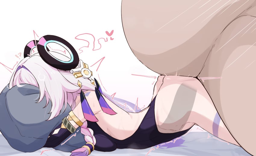 1boy 1girl 1girls 1male arm_markings ass ass_ripple bare_shoulders big_penis bigger_male blush braid breasts citlali_(genshin_impact) donutman elbow_gloves face_in_pillow facial_mark fat fat_man female floating_hair_ornament forehead_mark from_side genshin_impact gloves hugging_object long_hair lying male male/female on_stomach pillow pillow_hug pink_hair prone_bone ring_hair_ornament sex sex_from_behind simple_background size_difference straight thigh_marking triangle triangle_facial_mark white_background