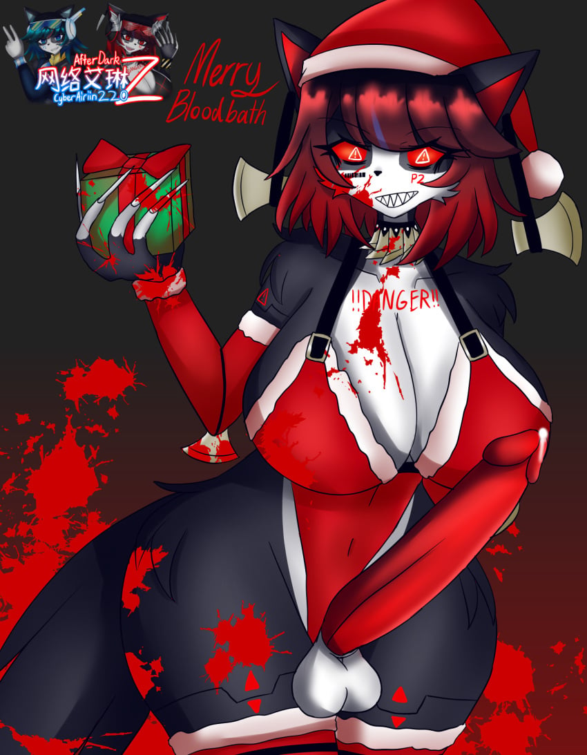 1futa 2024 afterdarkz airiin220 android anthro axe big_ass big_breasts big_penis blood christmas cum cyberairiin_(airiin220) feline furry futa_only futanari penis robot suishou_ame