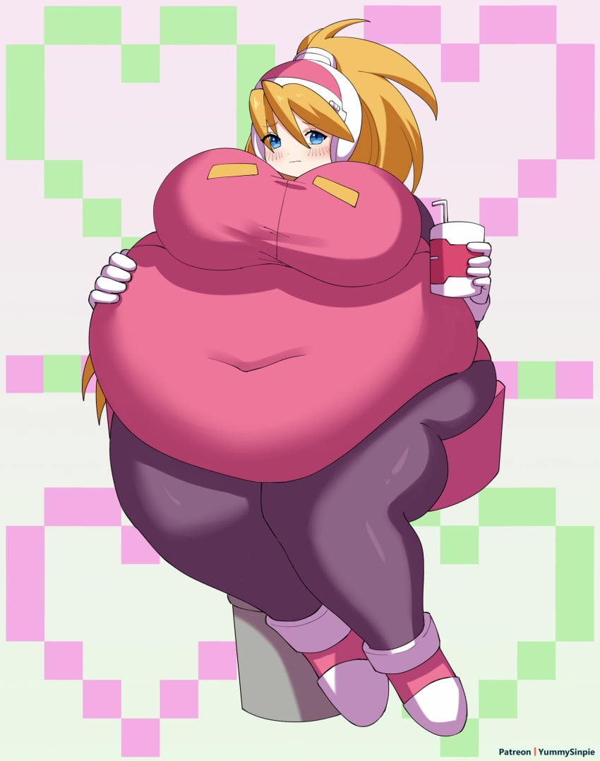 bbw belly_overhang big_belly big_female blush blush chubby chubby_female ciel_(mega_man) embarrassed fat fat_ass fat_female fat_fetish fat_girl fat_woman fatty hand_on_belly huge_belly large_female mega_man mega_man_zero obese obese_female overweight overweight_female pig plump pork_chop thick_thighs tubby weight_gain