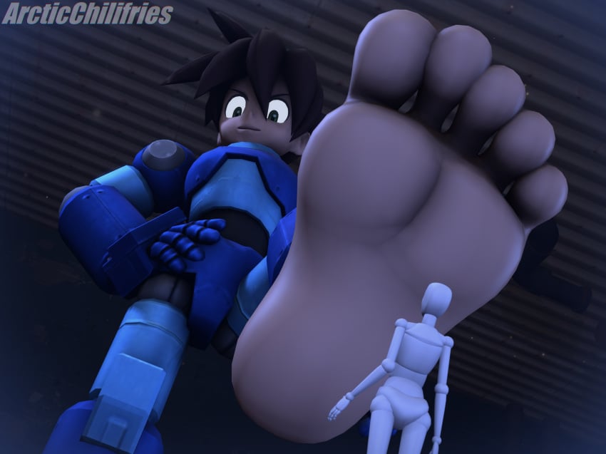 5_toes arcticchilifries armor black_hair capcom clothed clothed_male deviantart eyes feet giant male male_only mega_man mega_man_legends mega_man_volnutt nose stomp toes watermark