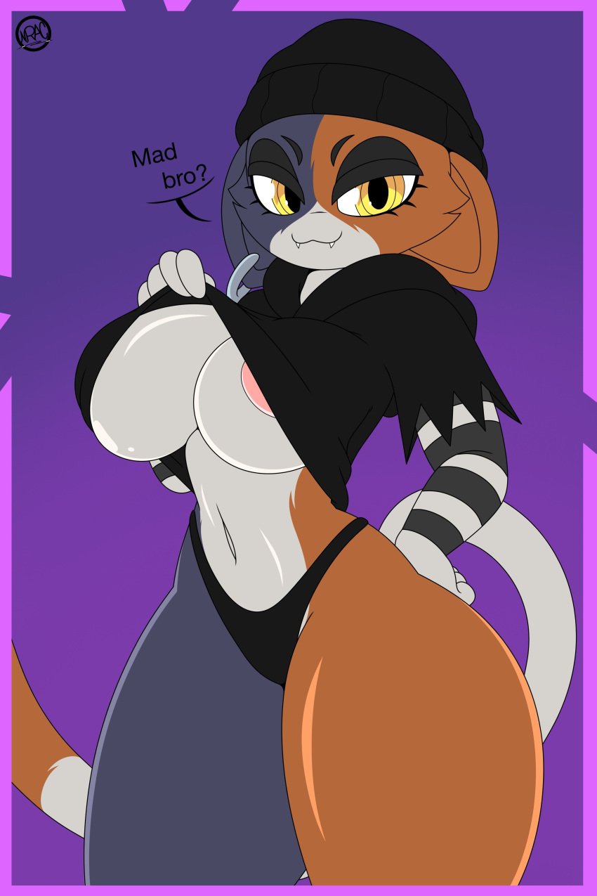 2d anthro artist_logo beanie beanie_hat big_breasts breasts_out clothed epic_games feline female fortnite meow_skulls_(fortnite) nr_ac panties pulling_clothing seductive_look tail thick_thighs