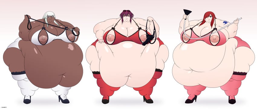 3females 3girls belly belly_button big_belly big_belly_bulge bikini breasts brigitta_lycaon crossover dark-skinned_female dark_skin erza_scarlet exposed_belly exposed_belly_button exposed_breasts exposed_fat_belly exposed_nipples fairy_tail fat fat_female fat_girl fat_woman female female_focus female_only glasses honkai:_star_rail kafka_(honkai:_star_rail) light-skinned_female light_skin looking_at_viewer metaphor:_refantazio nipples obese obese_female overweight overweight_female pink_bikini purple_hair purple_hair_female red_bikini red_hair red_hair_female ssbbw standing trio trio_focus white_background white_bikini white_hair white_hair_female