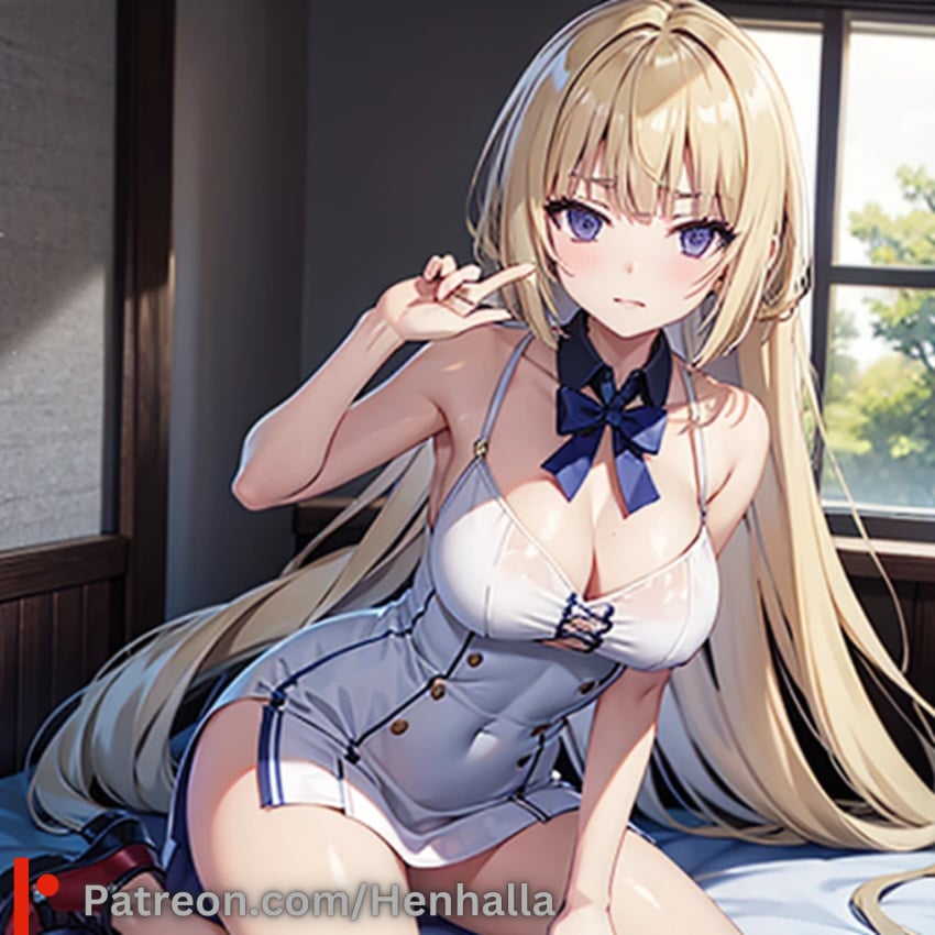 1girls ai_generated bedroom big_breasts black_hair blue_eyes breasts dress henhalla karuizawa_kei mai sakurajima_mai solo solo_female young younger_female