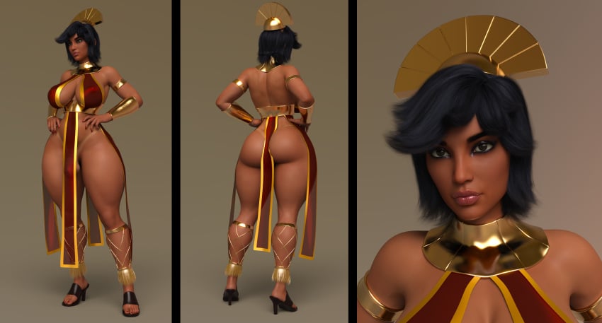 3d 3d_model ass back_view big_ass big_breasts black_hair breasts bulge bulge_through_clothing dark-skinned_futanari dark_skin disney front_view futanari genderswap_(mtf) kuzco latina rule_63 small_penis solo squarepeg3d the_emperor's_new_groove