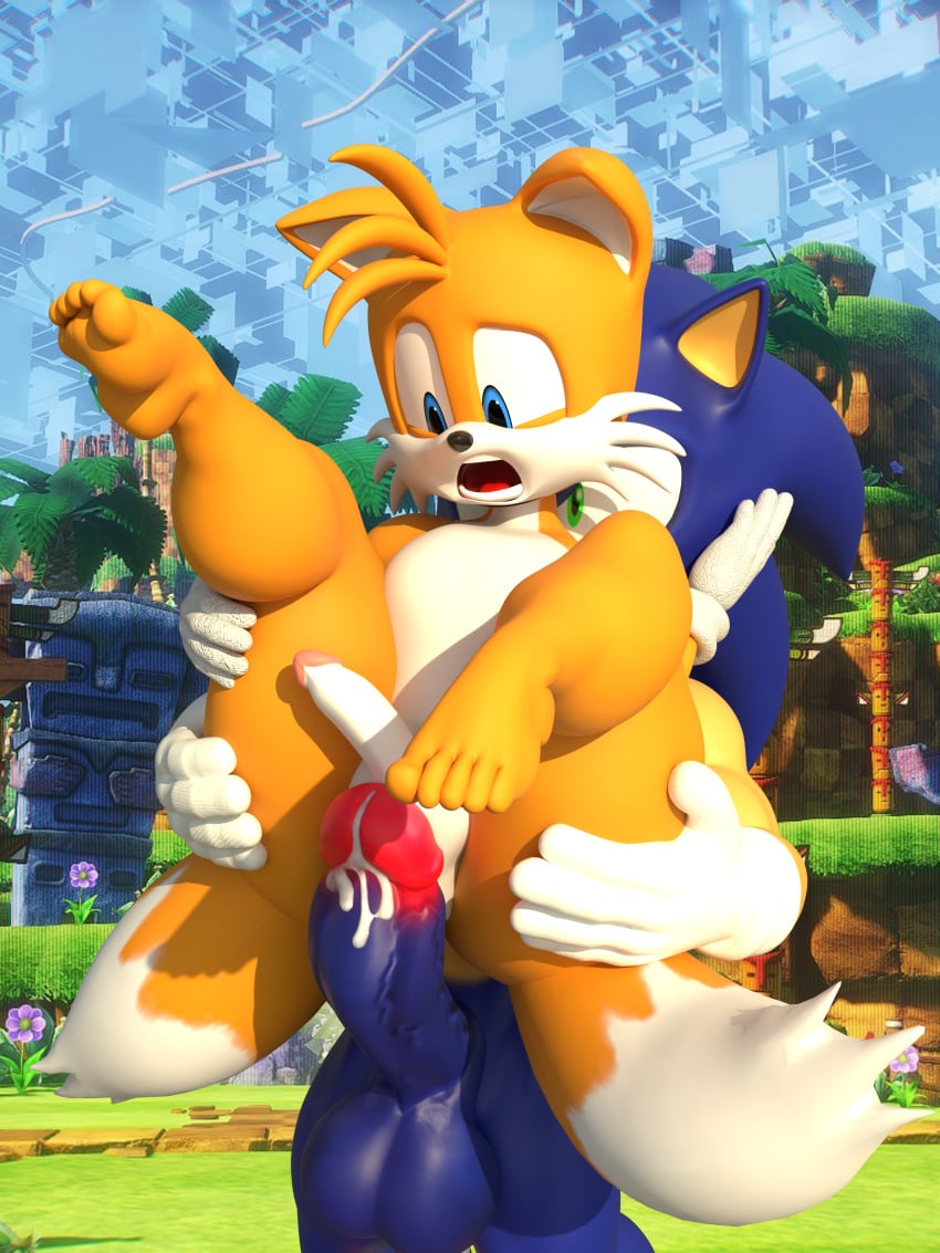 2boys gay legs_up male_only open_mouth sonic_(series) sonic_the_hedgehog_(series) tails_the_fox yaoi yellow_body yellow_fur