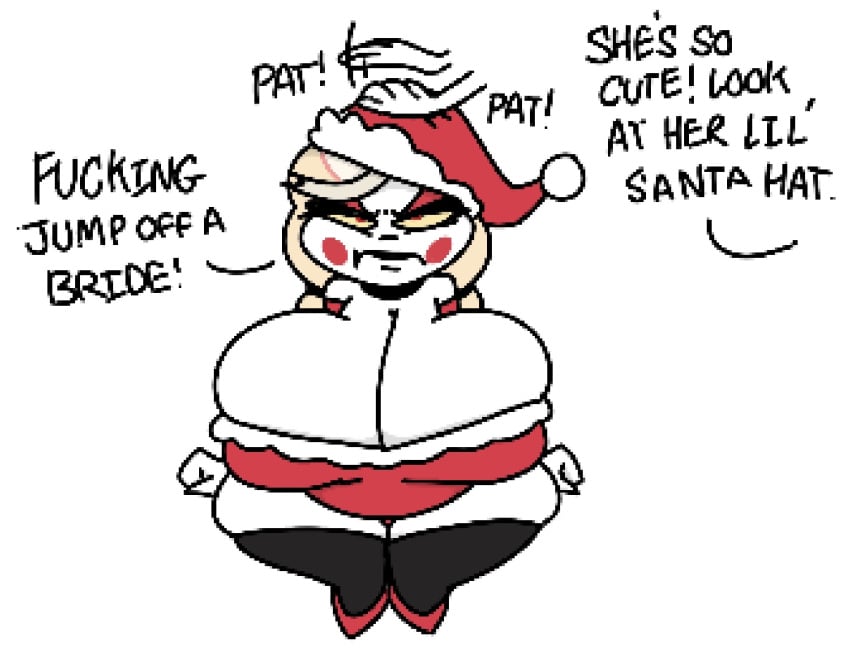 annoyed annoyed_expression charlie_morningstar charlie_morningstar_(hazbin_hotel) grumpy hazbin_hotel large_ass large_breasts large_butt large_thighs petting petting_head santa_costume santa_hat theslashfive