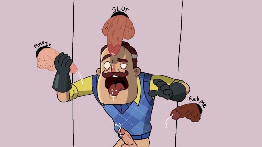 cock cock_hungry cock_worship cum cum_in_mouth cumshot glory_hole glory_wall hello_neighbor horny huge_balls huge_cock neighbor screenshot_edit surprised surprised_expression theodore_peterson threesome tongue_out triple triple_cock