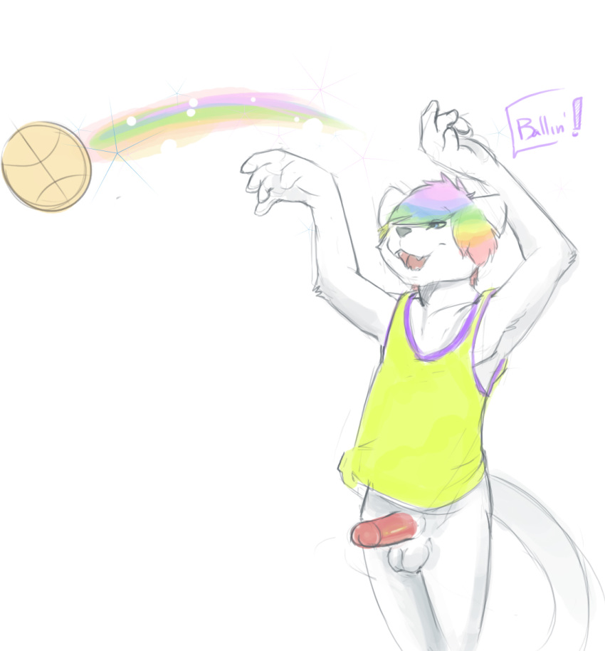 anthro anthro_only ball basketball bottomless fur furry girly male no_humans rainbow revy_(character) sherbert solo sparkles