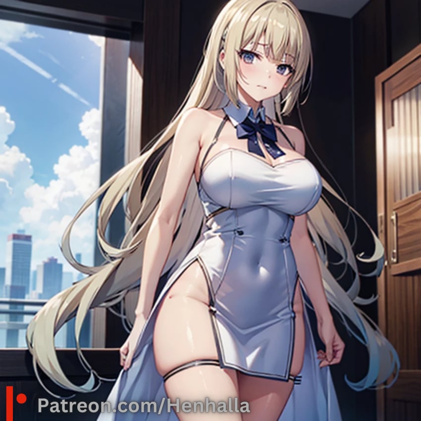 1girls ai_assisted ai_generated bedroom big_breasts black_hair blue_eyes breasts dress henhalla karuizawa_kei mai sakurajima_mai solo solo_female young younger_female