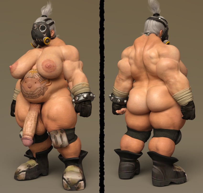 3d 3d_model ass back_view balls big_ass big_breasts big_penis blizzard_entertainment breasts front_view futa_only futanari genderswap_(mtf) mask muscular muscular_futanari nipples overwatch overweight overweight_futanari penis roadhog solo solo_futa squarepeg3d strongfat veiny_penis