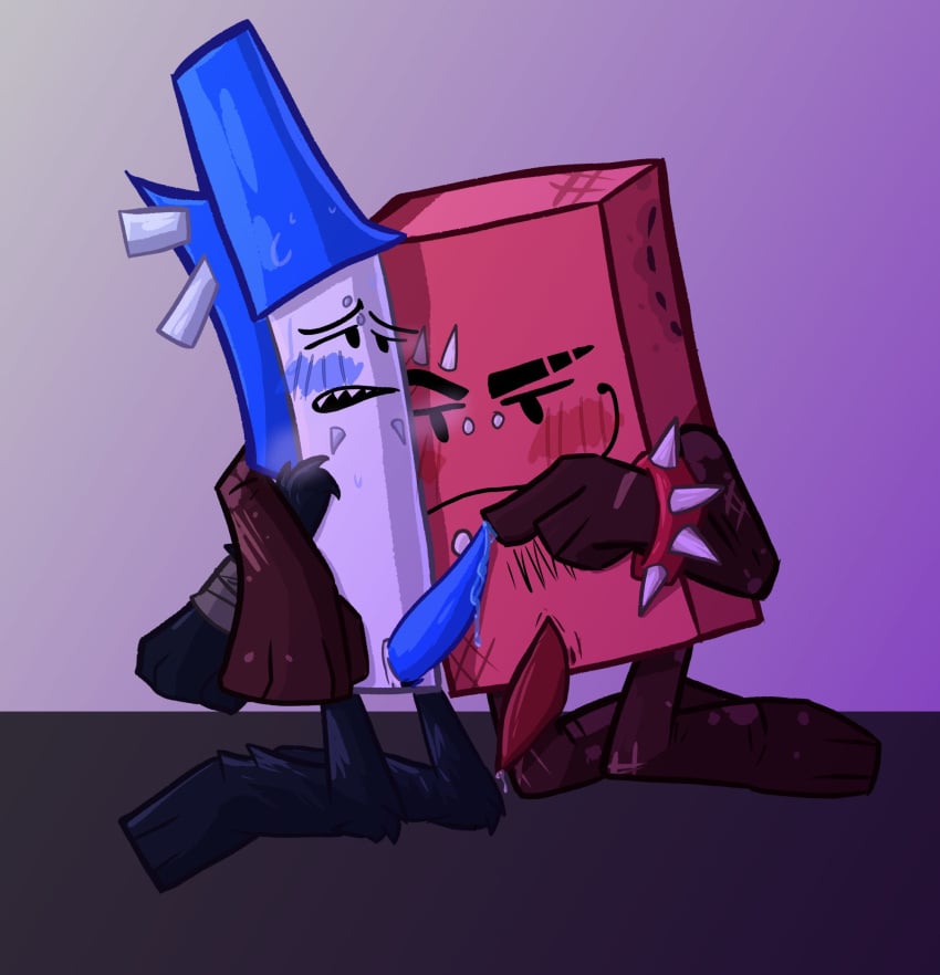 battle_for_dream_island bfdi eraser_(bfdi) erection facial_hair gay object_shows pen_(bfdi) piercing spiked_bracelet touching_penis yaoi