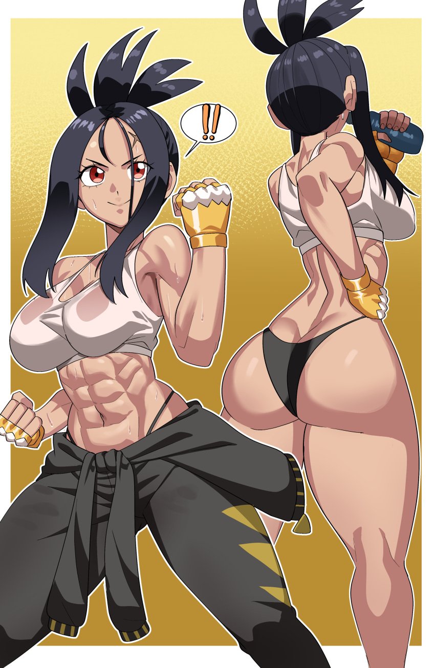 1girls abs ass ass ass_focus back back_view bare_arms bare_legs bare_shoulders bare_thighs big_ass big_breasts big_butt black_hair blush clothed clothing color dendra_(pokemon) female female_focus female_only fit_female game_freak gamjasssak hi_res large_breasts light-skinned_female light_skin long_hair looking_at_viewer muscles muscular muscular_female nintendo pokemon pokemon_sv pokemon_trainer red_eyes solo solo_female sweat tagme thick_thighs